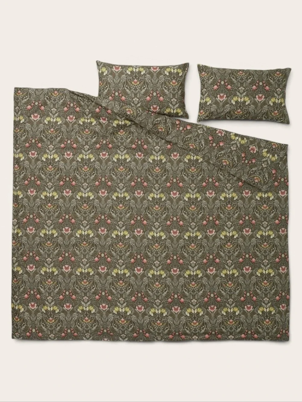 Floral Garden Dark Green Duvet Cover Set - Full/Queen